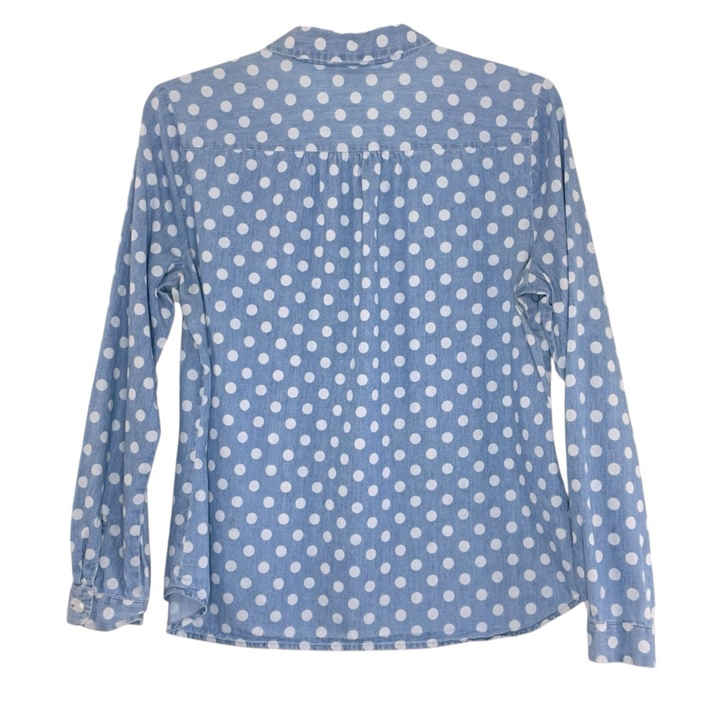 Loft Womens Blue & White Polka Dot Top Shirt Sz L Button Front Long Sleeve - Picture 4 of 12